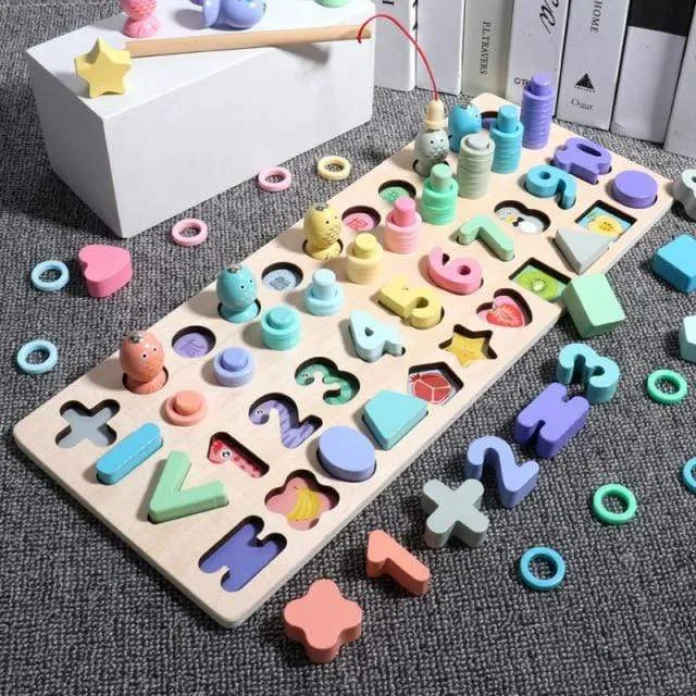 Montessori Wooden Math Toys Educational Teaching Aids Figure Matching Puzzle Preschool Busy Board Geometry Digital Toy Kids Gift