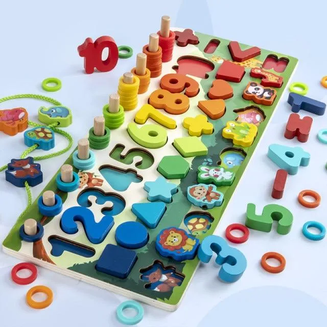 Montessori Wooden Math Toys Educational Teaching Aids Figure Matching Puzzle Preschool Busy Board Geometry Digital Toy Kids Gift