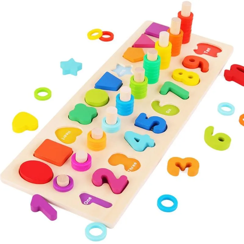 Montessori Wooden Math Toys Educational Teaching Aids Figure Matching Puzzle Preschool Busy Board Geometry Digital Toy Kids Gift