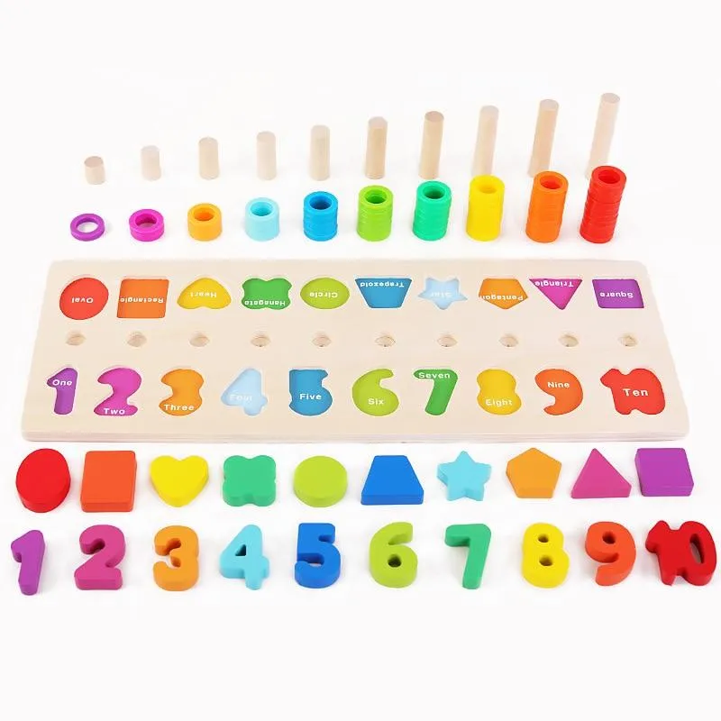 Montessori Wooden Math Toys Educational Teaching Aids Figure Matching Puzzle Preschool Busy Board Geometry Digital Toy Kids Gift