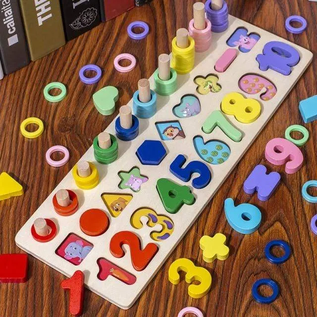 Montessori Wooden Math Toys Educational Teaching Aids Figure Matching Puzzle Preschool Busy Board Geometry Digital Toy Kids Gift