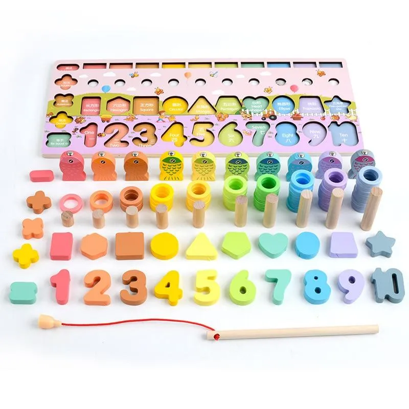 Montessori Wooden Math Toys Educational Teaching Aids Figure Matching Puzzle Preschool Busy Board Geometry Digital Toy Kids Gift