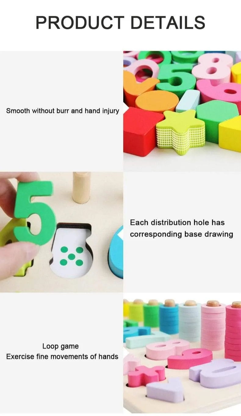 Montessori Wooden Math Toys Educational Teaching Aids Figure Matching Puzzle Preschool Busy Board Geometry Digital Toy Kids Gift