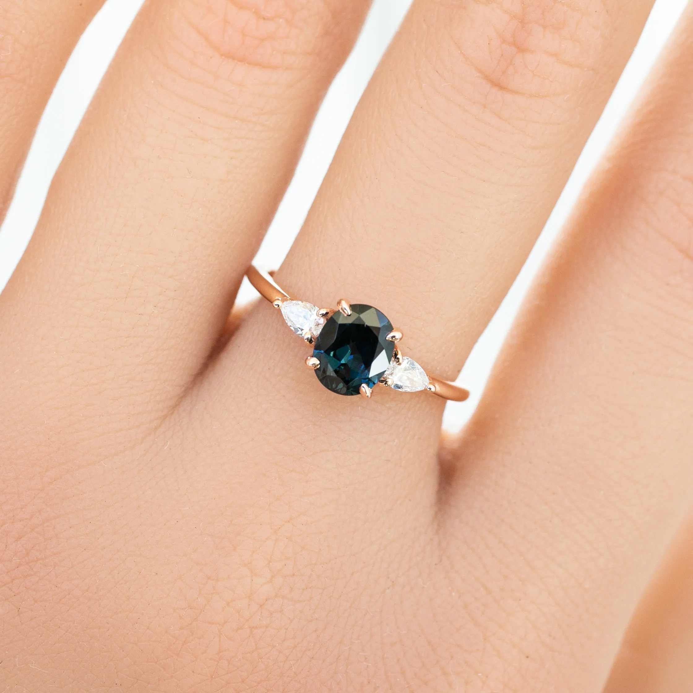 Olivia Ring 1.2ct Deep Teal Blue Queensland Sapphire, 14K Rose Gold (One of a kind)