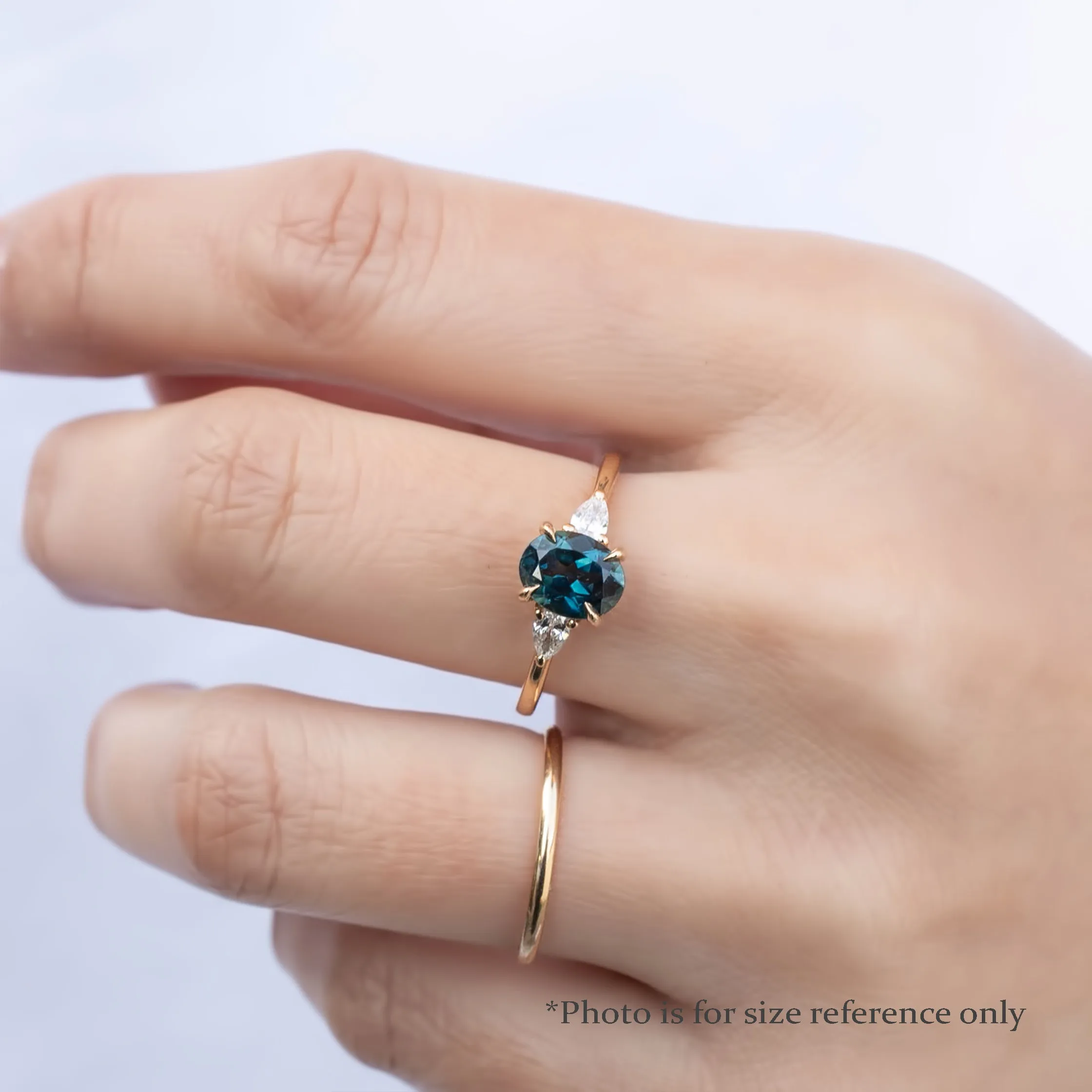 Olivia Ring 1.2ct Deep Teal Blue Queensland Sapphire, 14K Rose Gold (One of a kind)