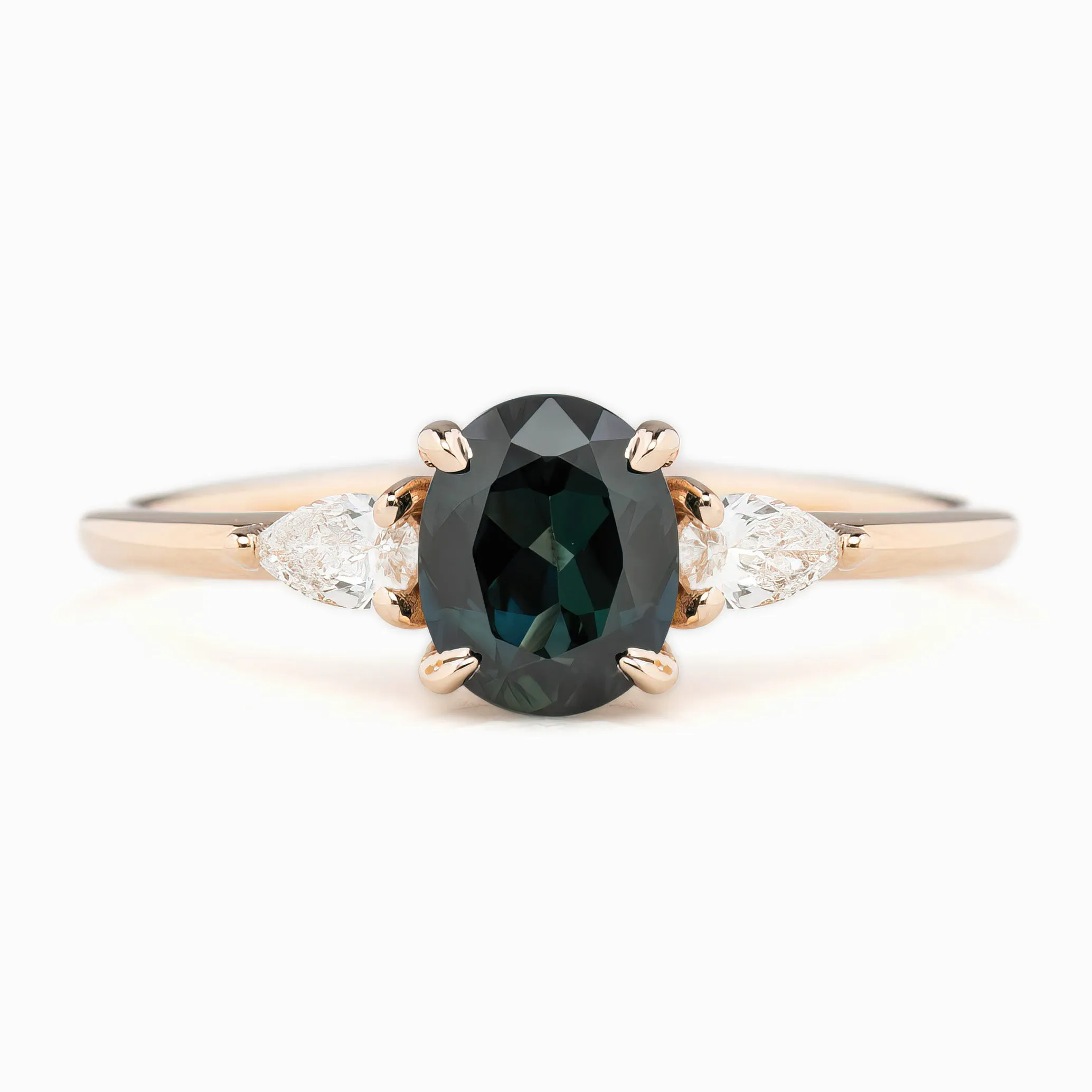 Olivia Ring 1.2ct Deep Teal Blue Queensland Sapphire, 14K Rose Gold (One of a kind)