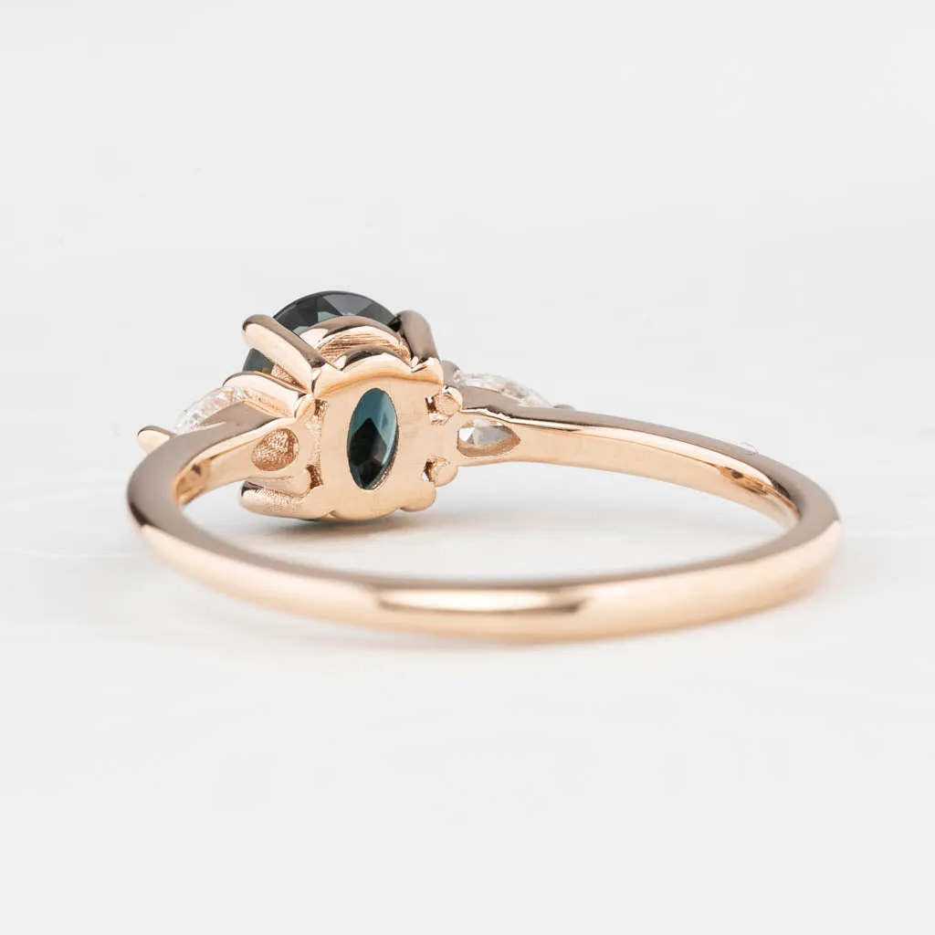 Olivia Ring 1.2ct Deep Teal Blue Queensland Sapphire, 14K Rose Gold (One of a kind)