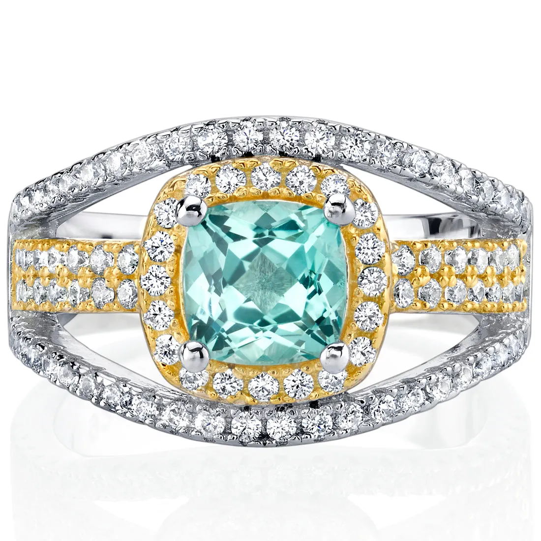 Paraiba Tourmaline Pave Ring Sterling Silver Cushion Cut 1 Carat Size 9