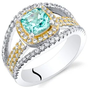 Paraiba Tourmaline Pave Ring Sterling Silver Cushion Cut 1 Carat Size 9