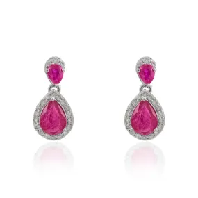 Pear Cut Ruby Diamond Dainty Dangling Earrings