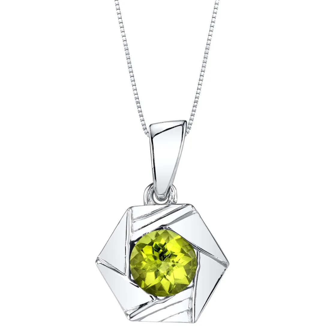 Peridot Pendant Sterling Silver Round Shape 1 Carat