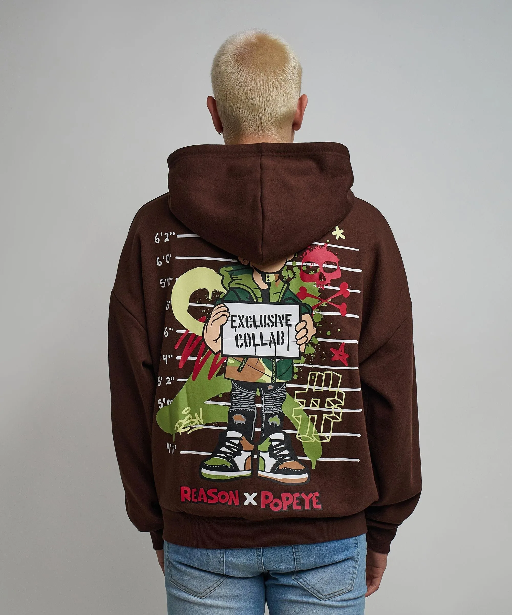 Popeye Full Zip Back Print Hoodie - Brown