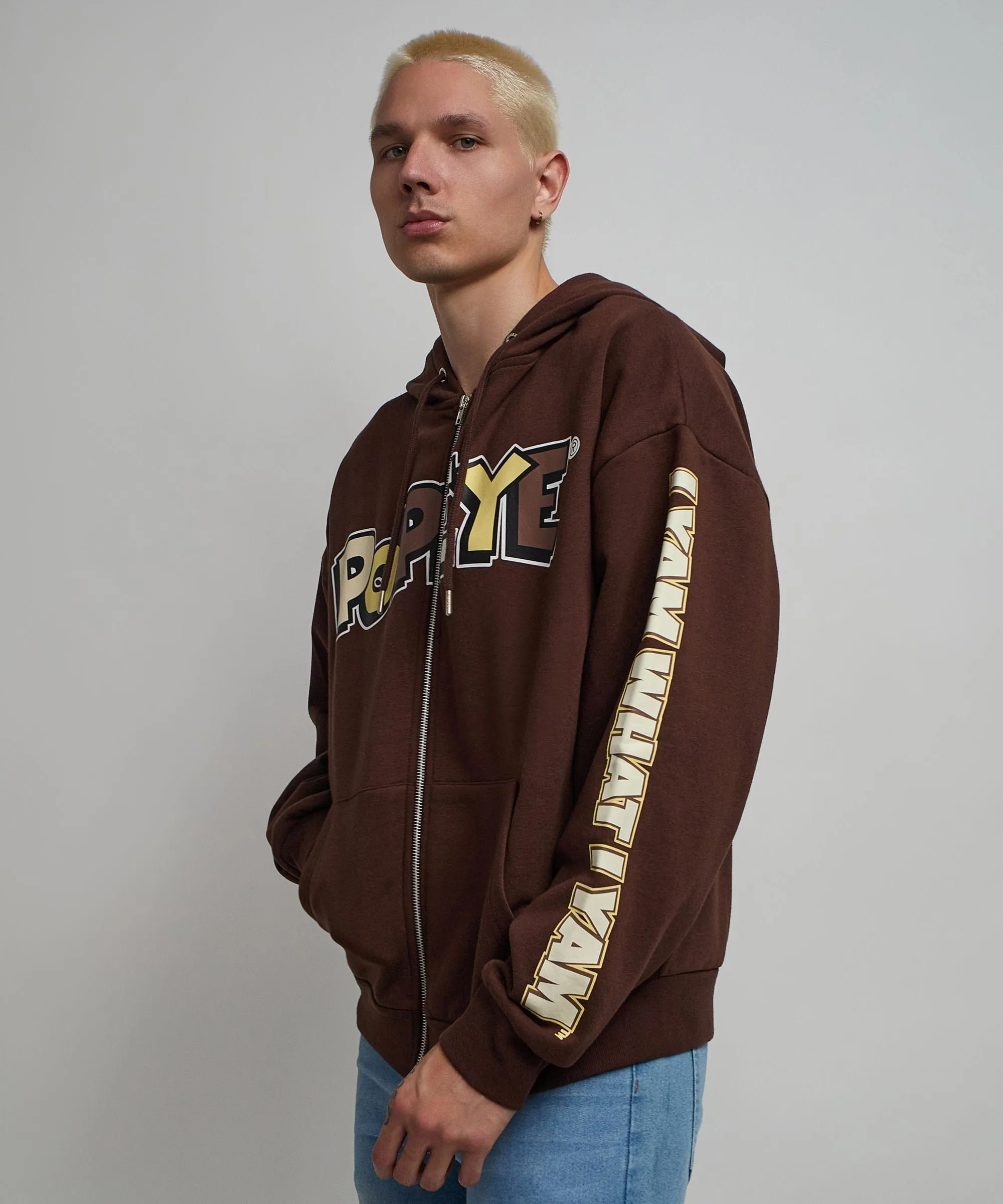 Popeye Full Zip Back Print Hoodie - Brown