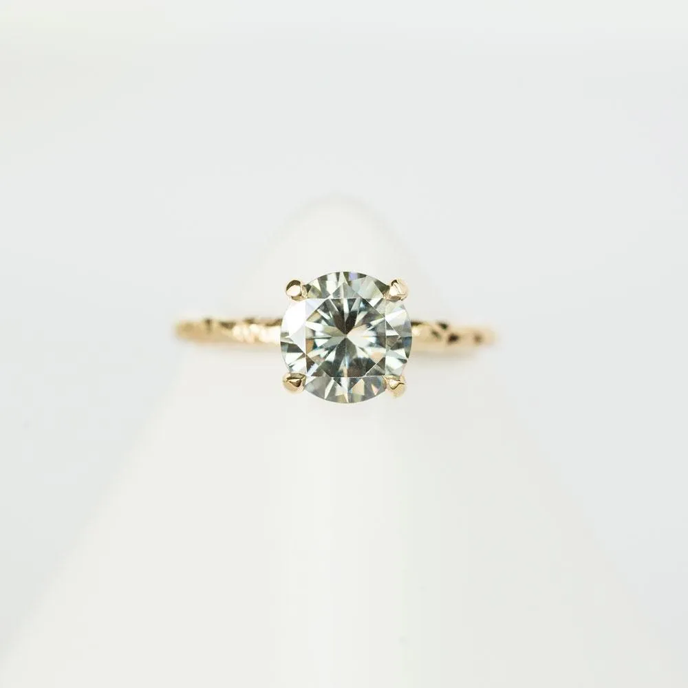 Ready-to-Ship 7.8mm Grey Moissanite Evergreen Solitaire in 14k Yellow Gold