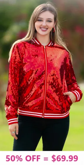 Red Sequin bomber jacket