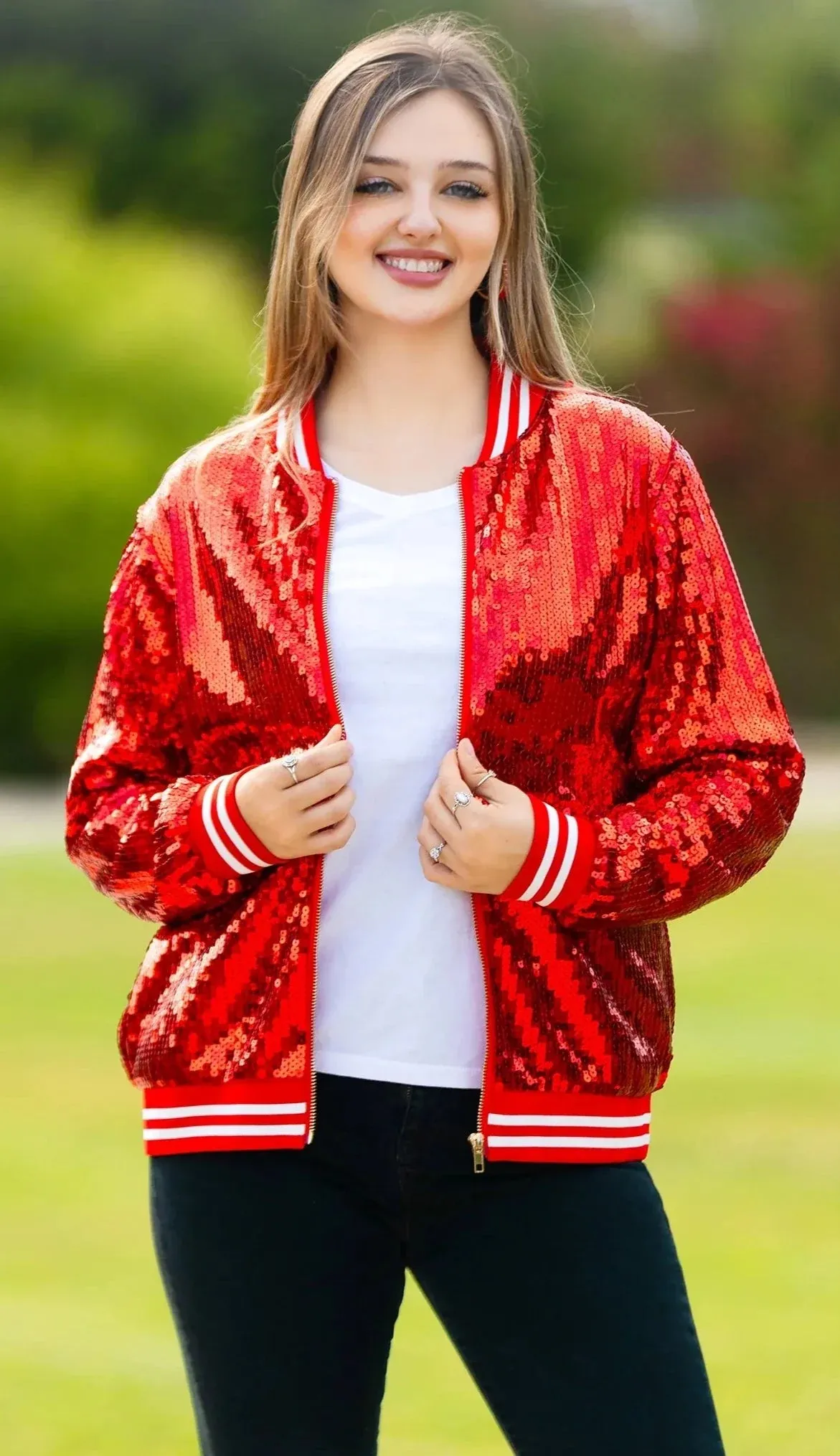 Red Sequin bomber jacket