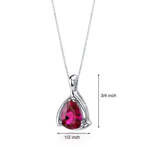 Ruby Pendant Sterling Silver Pear Shape 2.5 Carats