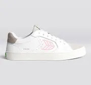 SALVAS White Premium Leather Vintage White Suede Rose Logo Sneaker Women