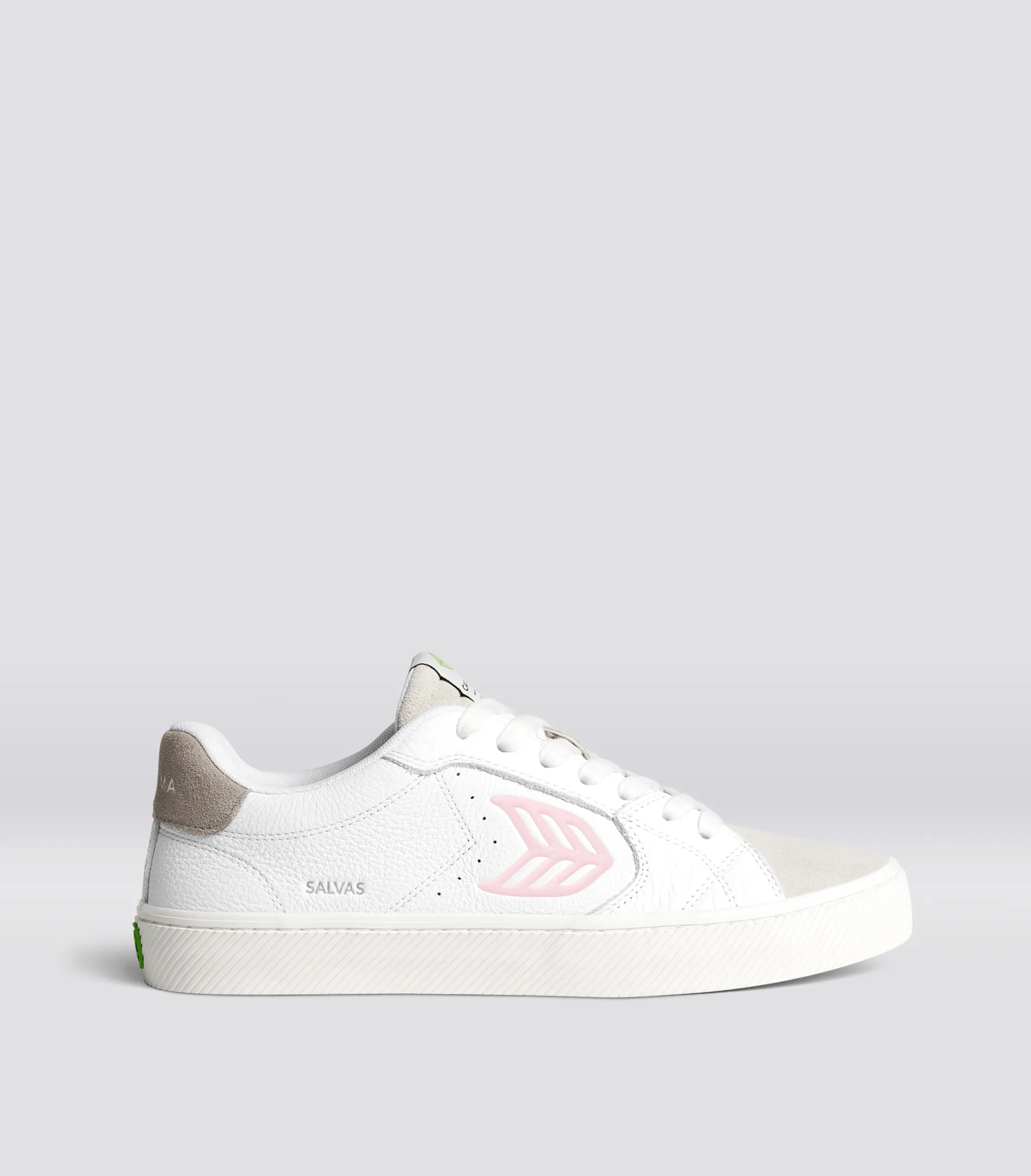 SALVAS White Premium Leather Vintage White Suede Rose Logo Sneaker Women