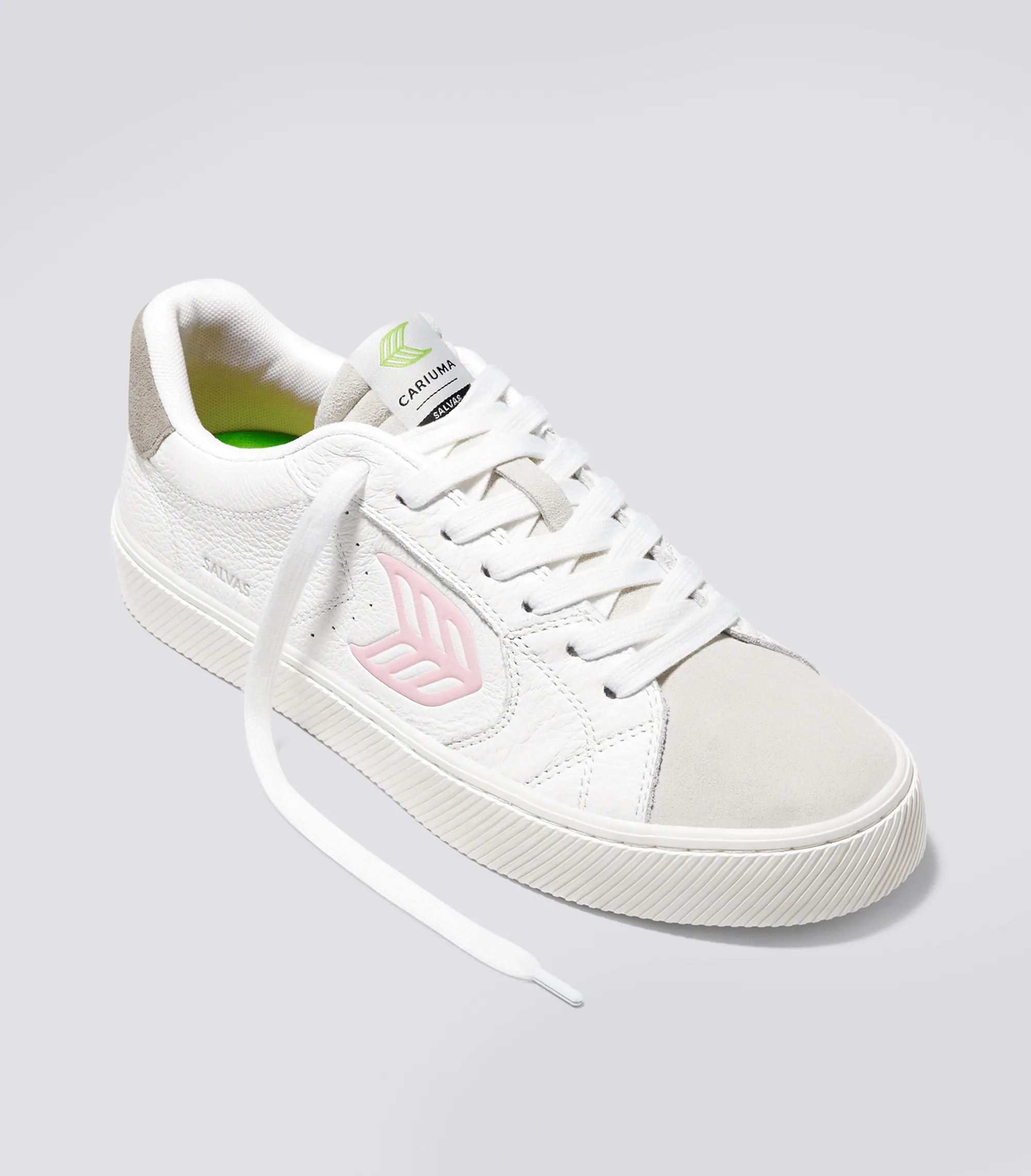 SALVAS White Premium Leather Vintage White Suede Rose Logo Sneaker Women