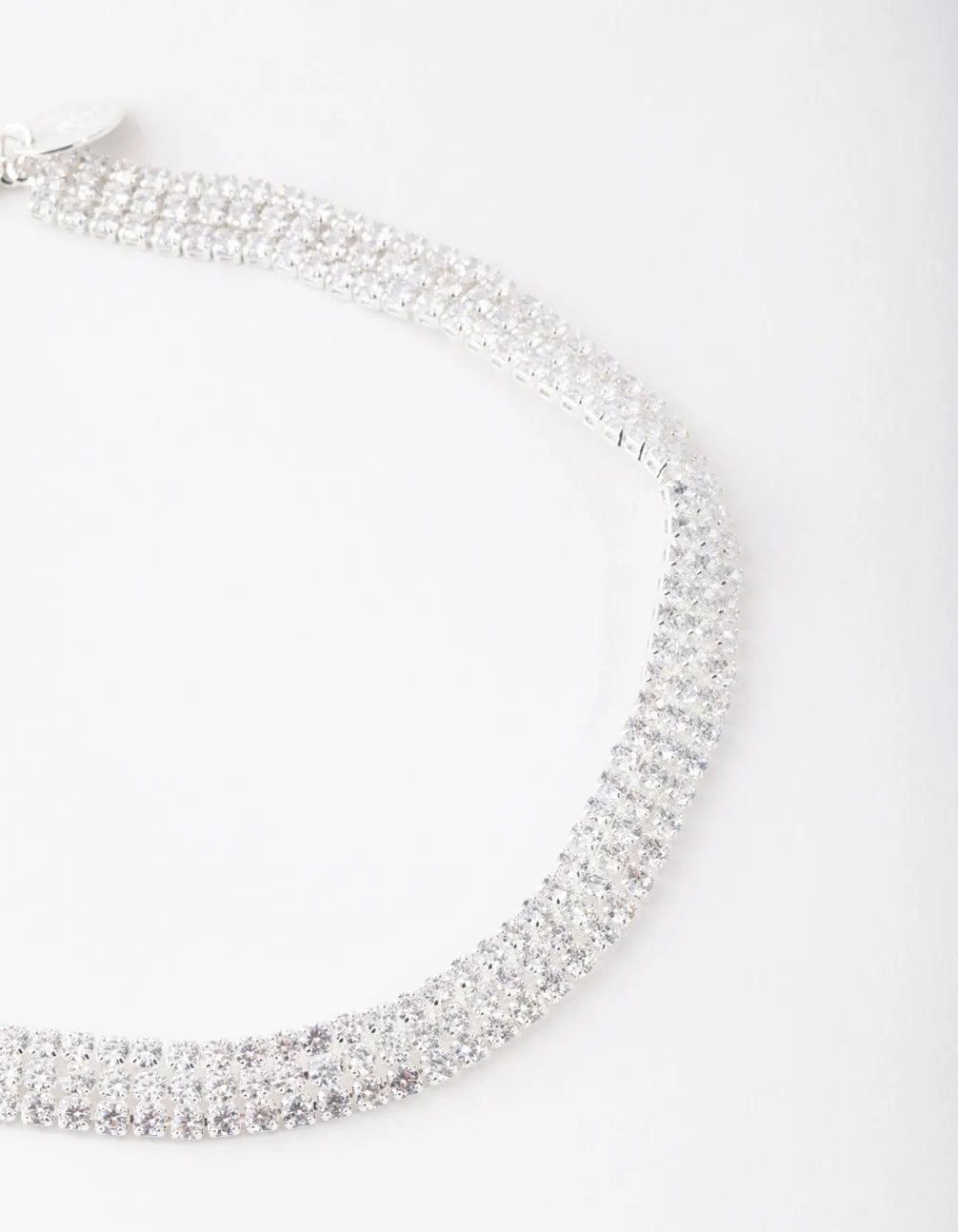 Silver Cubic Zirconia 3 Row Tennis Choker