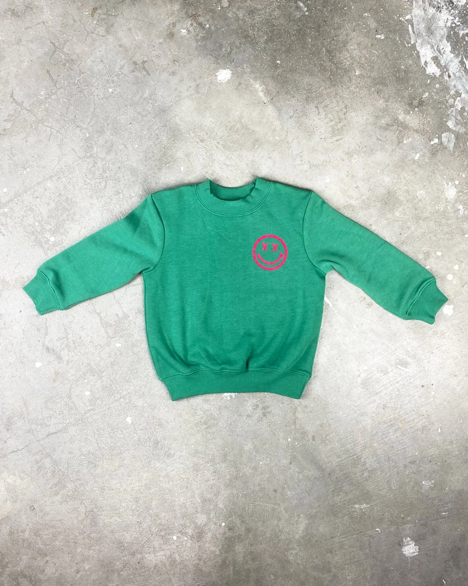 Smiley Sweatshirt – Green   Pink