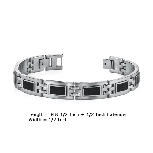 Stainless Steel Bracelet with Black Carbon Fiber Highlights