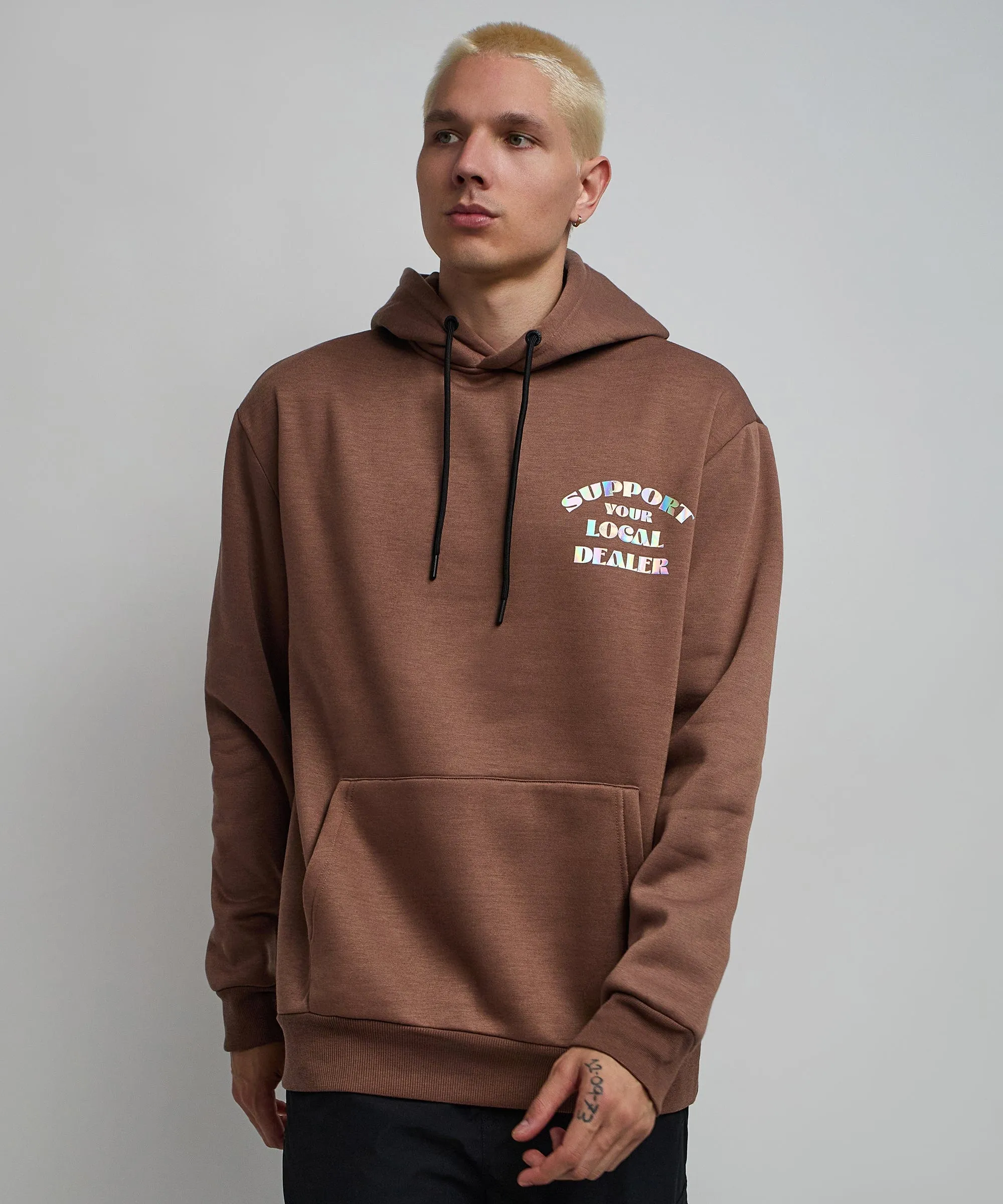 Support Local Iridescent Foil Print Hoodie - Brown