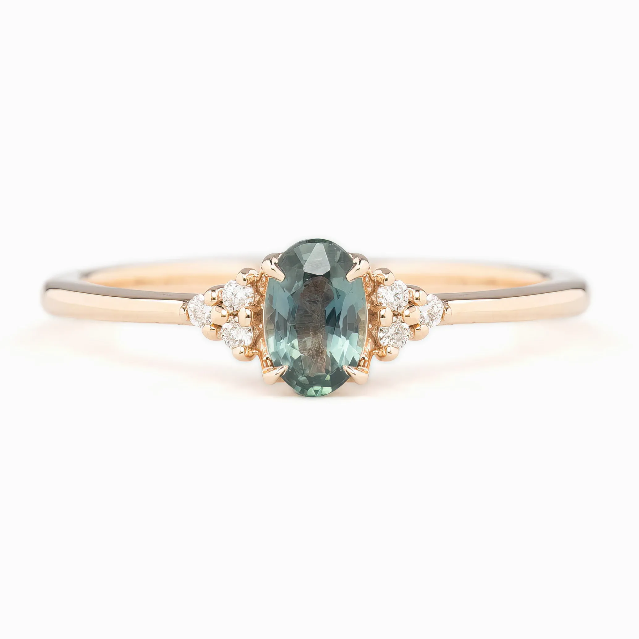 Teresa Ring 6mm 0.40ct Blue green Madagascar Sapphire 14K Rose Gold