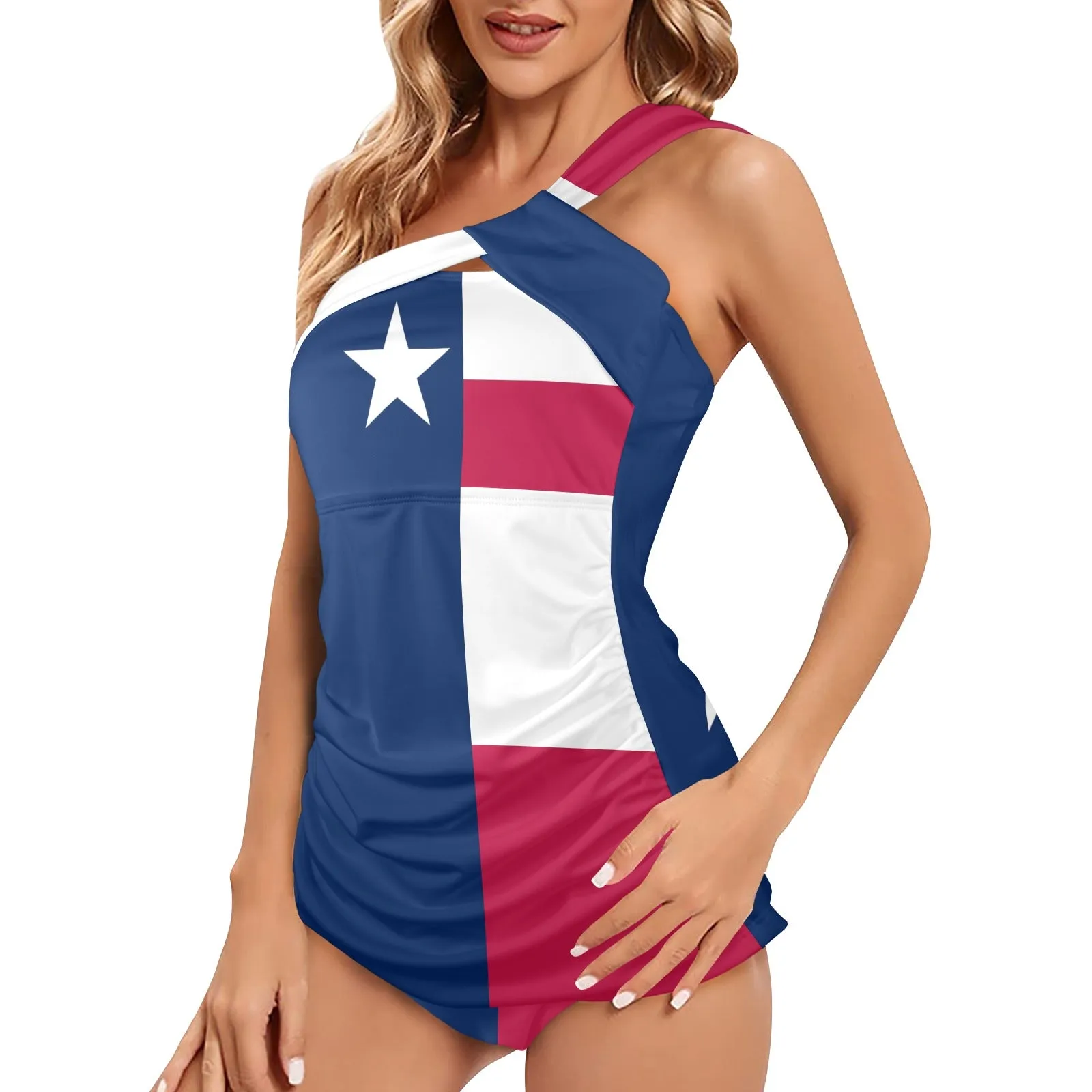 Texas Lone Star Women's One Shoulder Backless Swimsuit (Model S44)