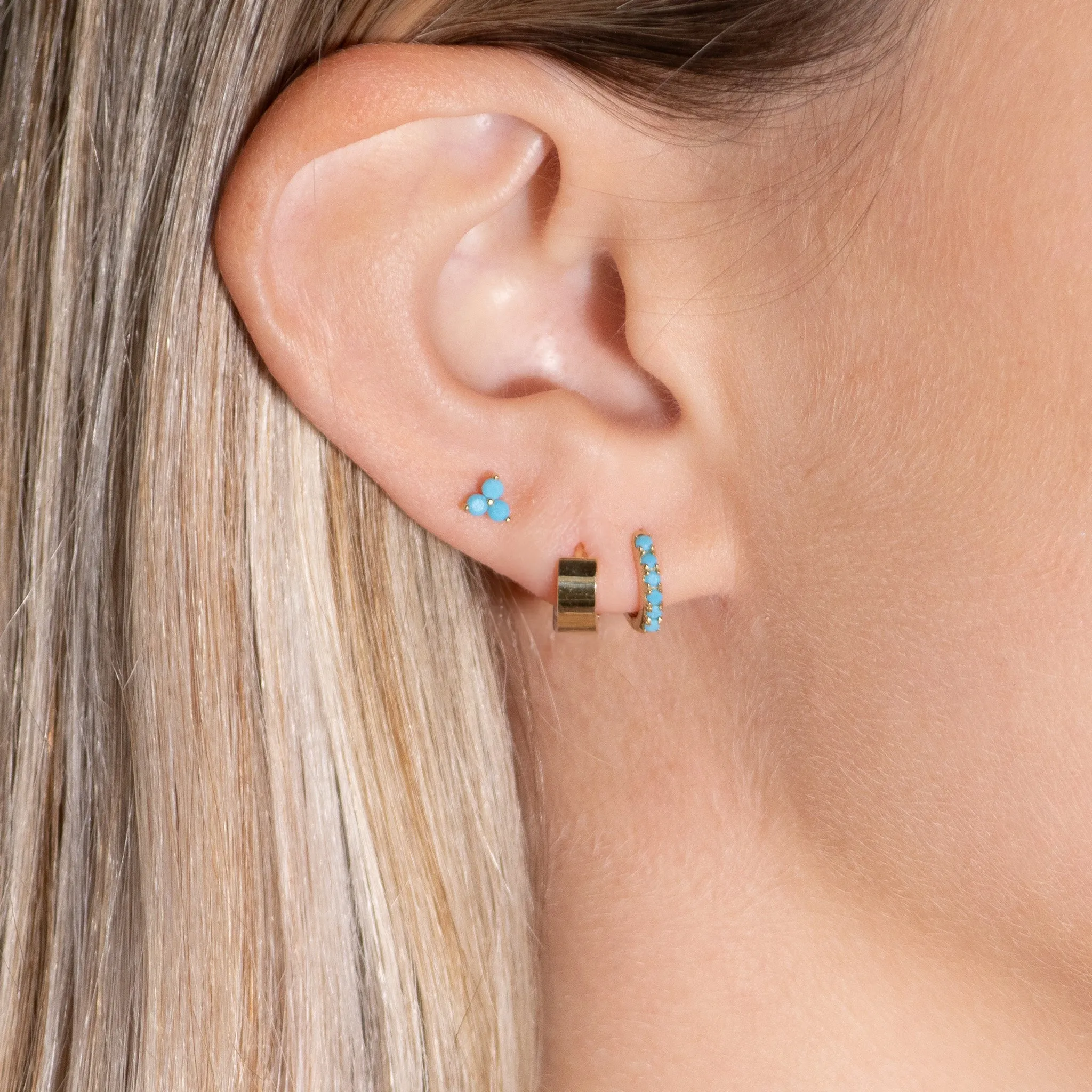 Turquoise Pavé Studded Huggie Earring