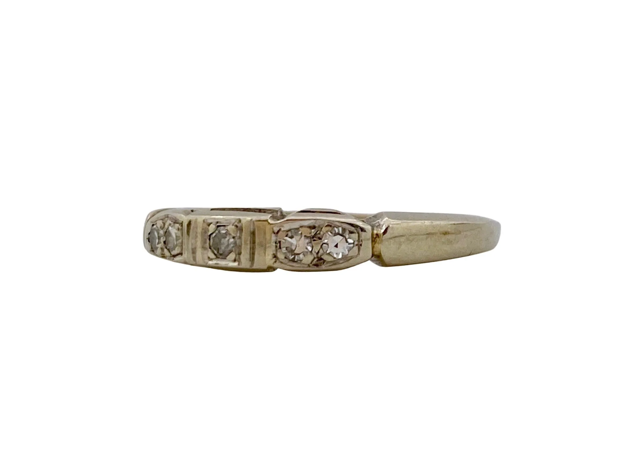 V I N T A G E // five stone fancy / 14k white gold with five diamonds / mid century wedding band / size 5.25