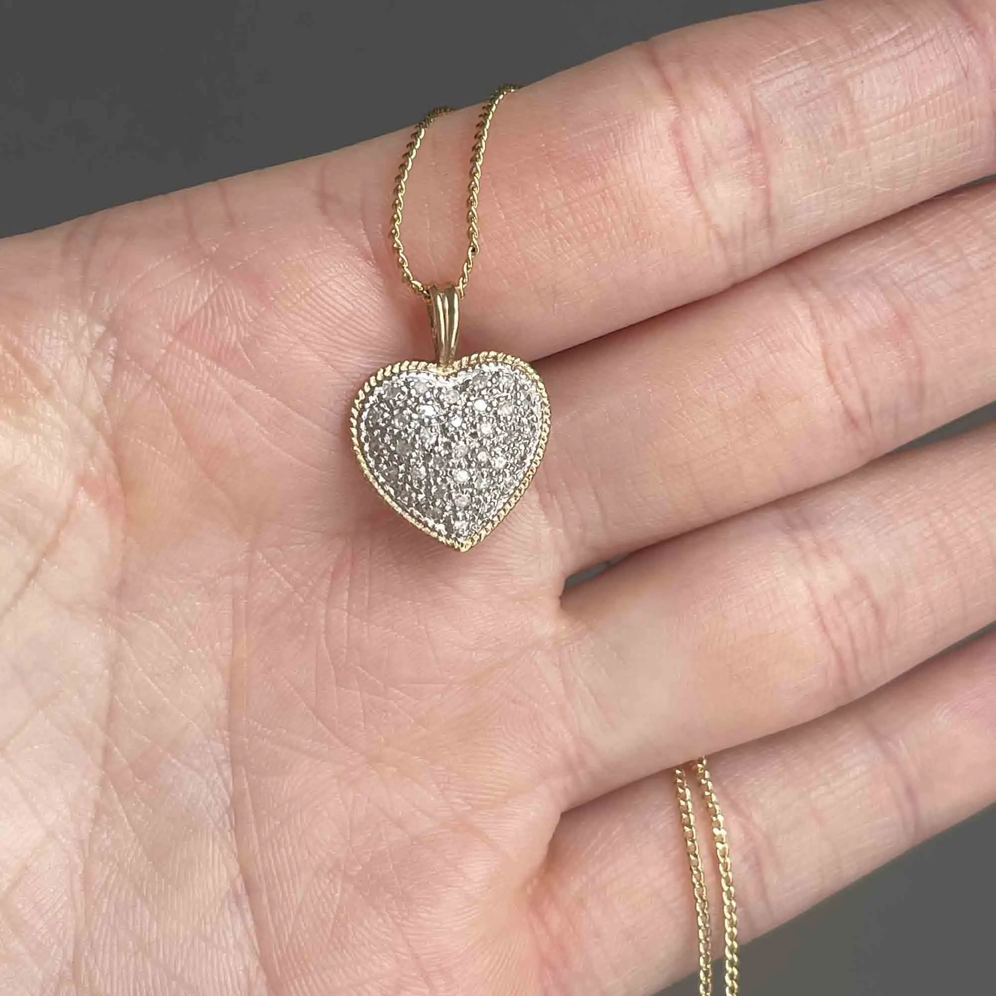 Vintage 10K Gold Diamond Heart Pendant Necklace