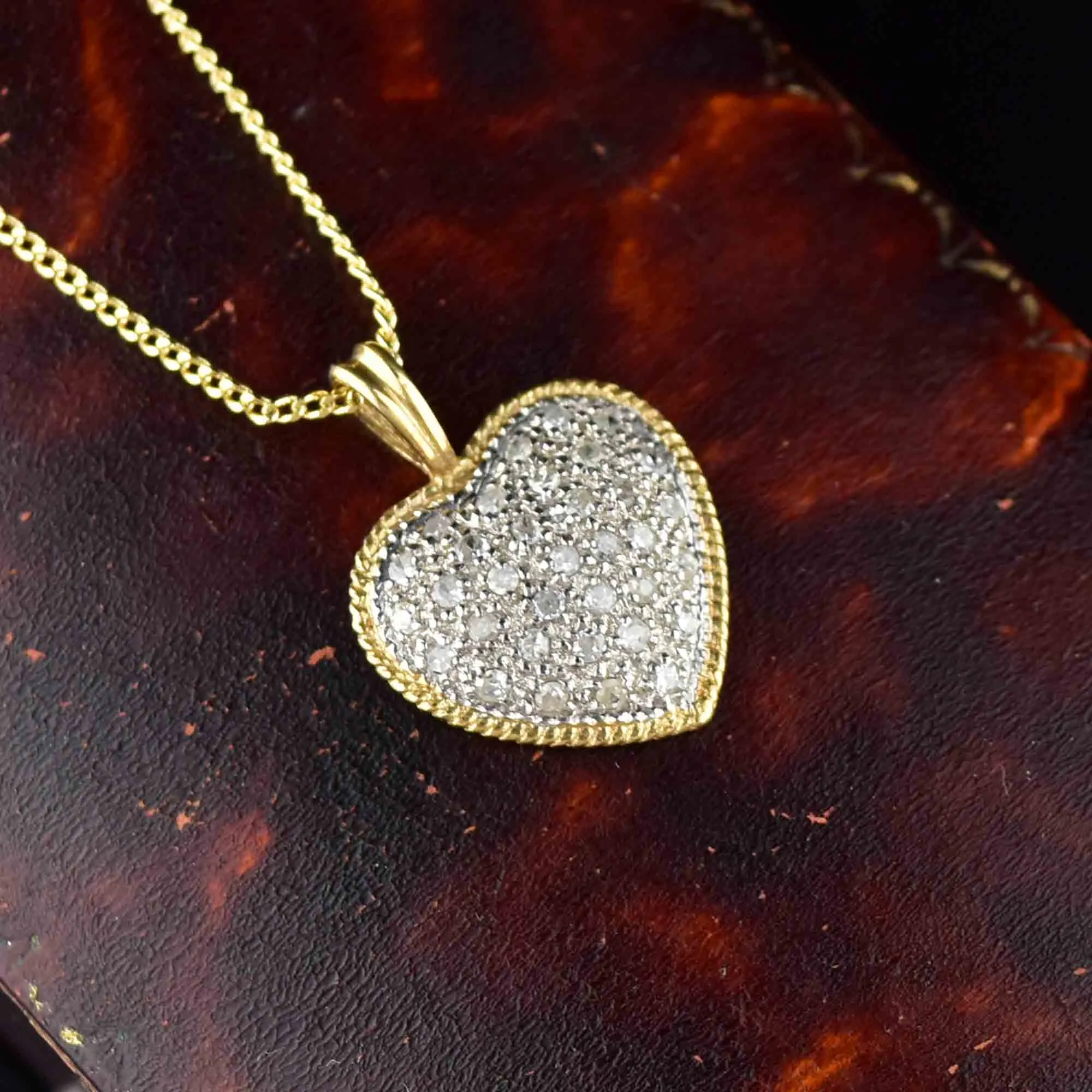 Vintage 10K Gold Diamond Heart Pendant Necklace