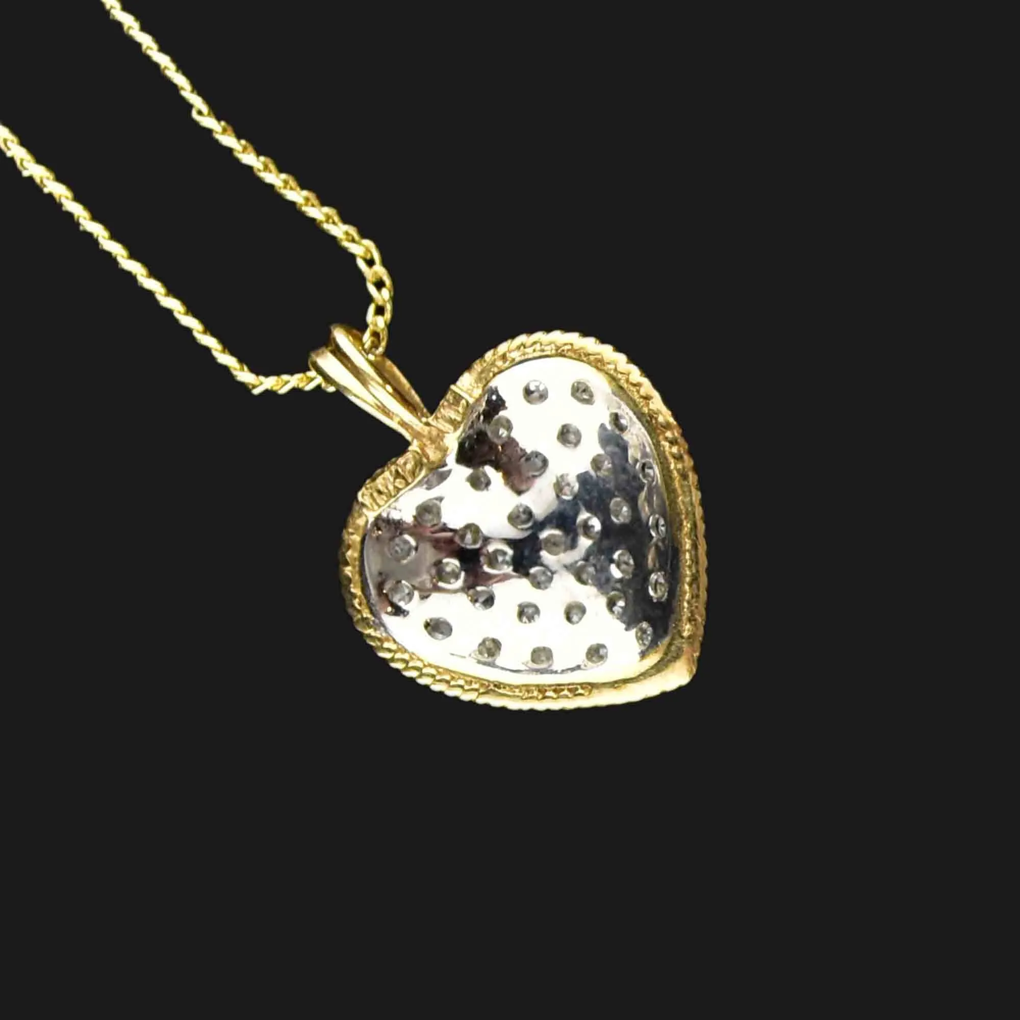 Vintage 10K Gold Diamond Heart Pendant Necklace