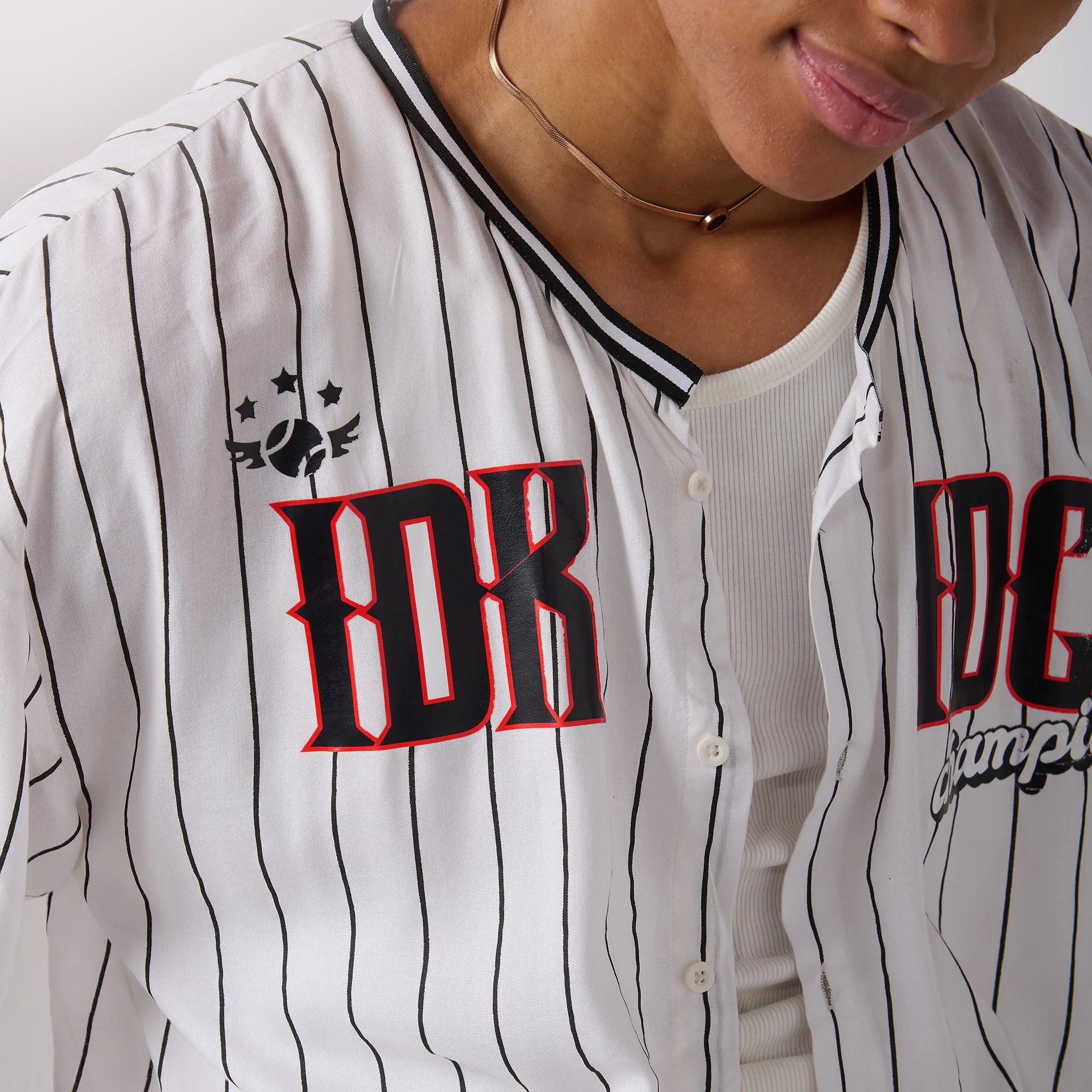 White Striped Baseball Shirt for Men