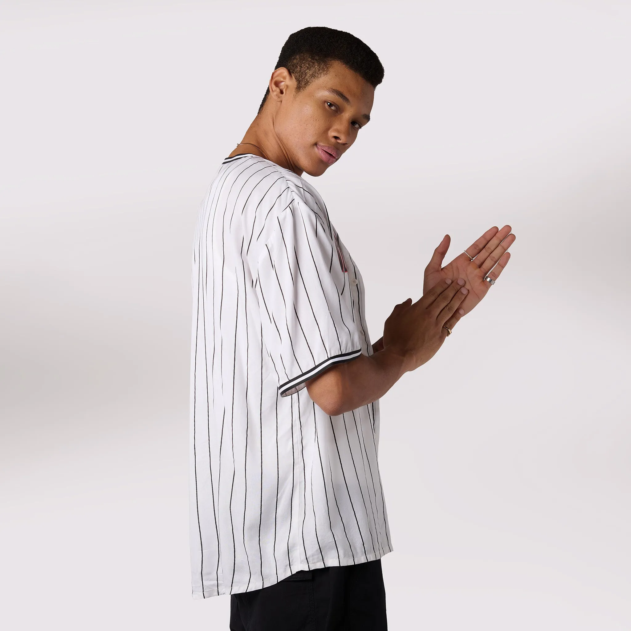 White Striped Baseball Shirt for Men