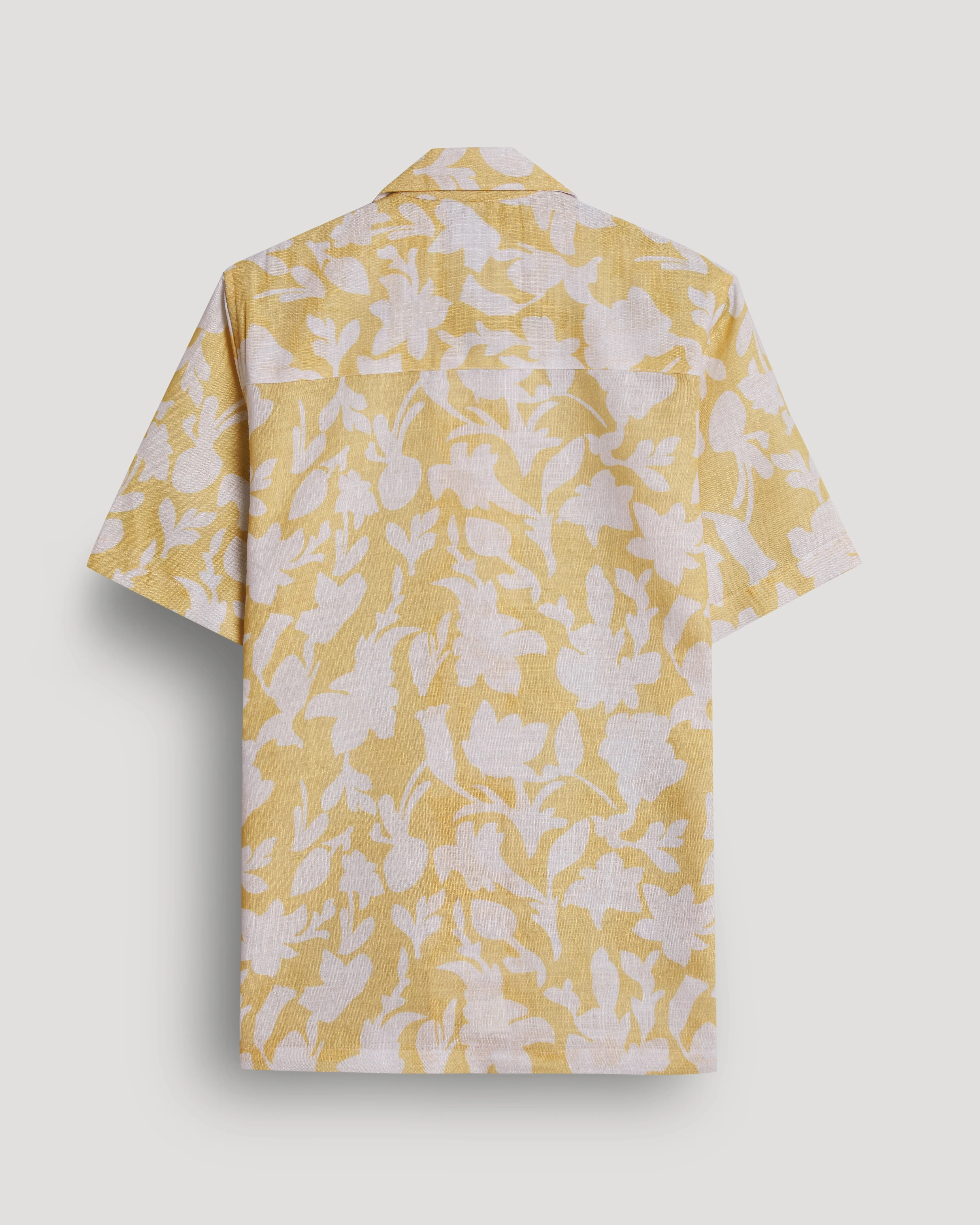 Yellow floral printed linen shirt for men