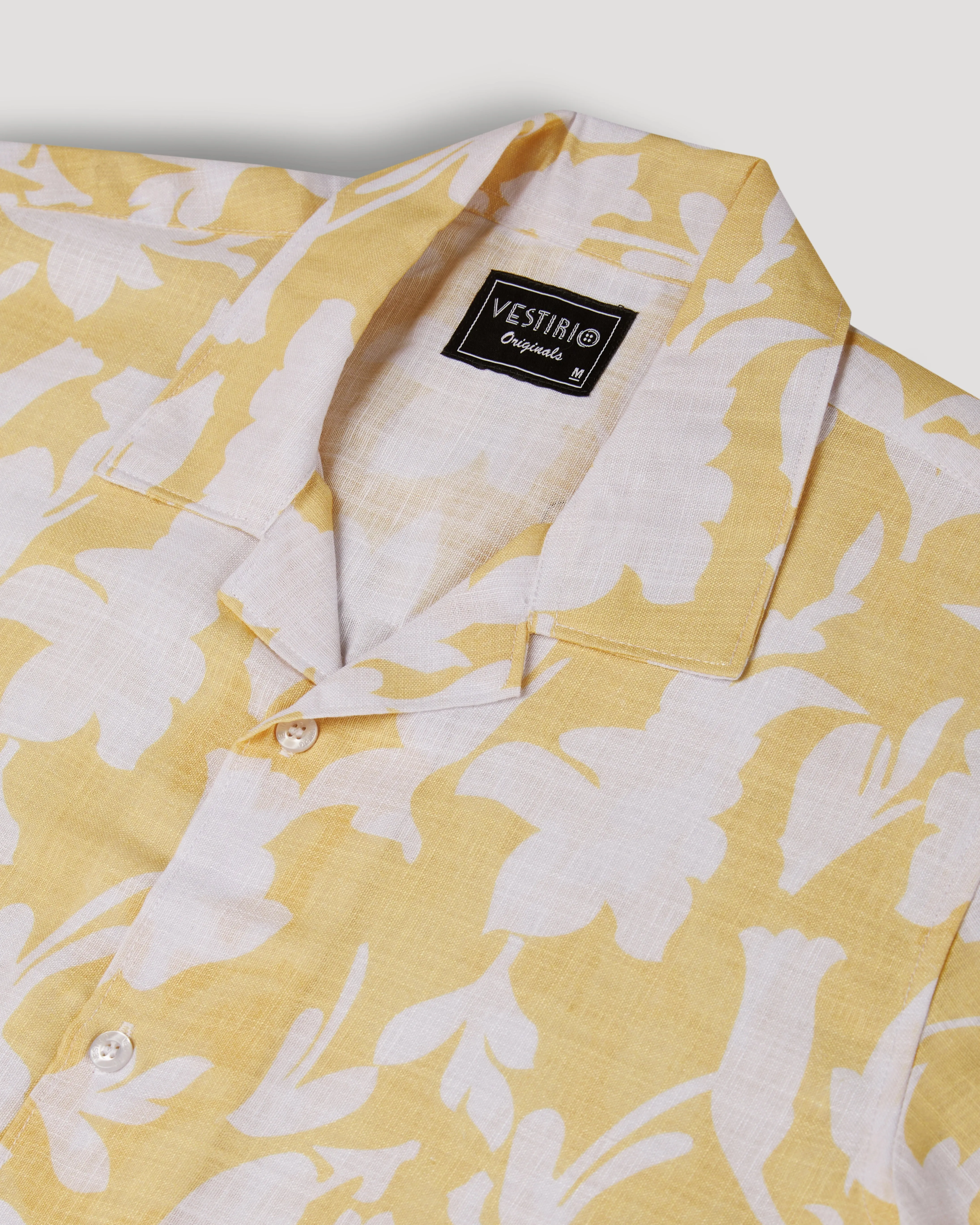 Yellow floral printed linen shirt for men